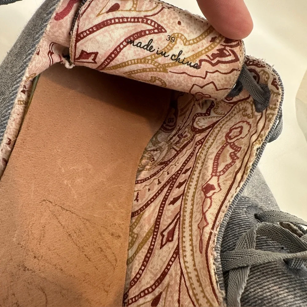 Joie Wallie Denim Lace-Up Espadrilles Flats EU 39 Leather Soles